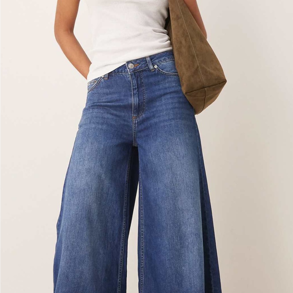 ASOS DESIGN Wide Leg Palazzo Jeans in Mid Blue US6